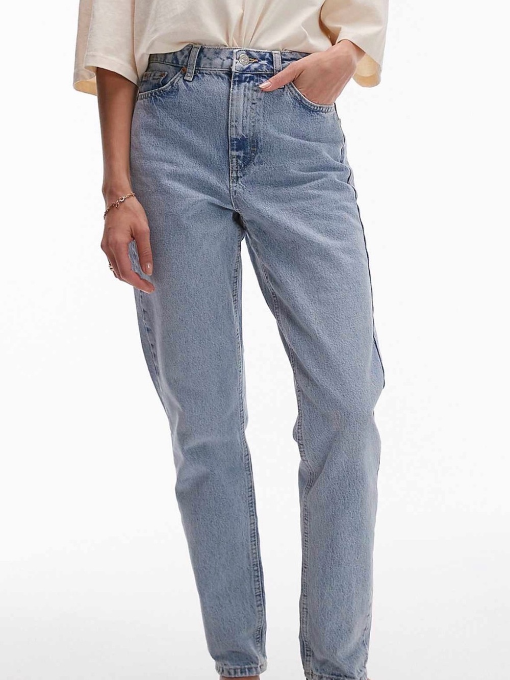 Topshop Original Mom High Rise Jeans Bleach Wash W25 L32 | Brand New